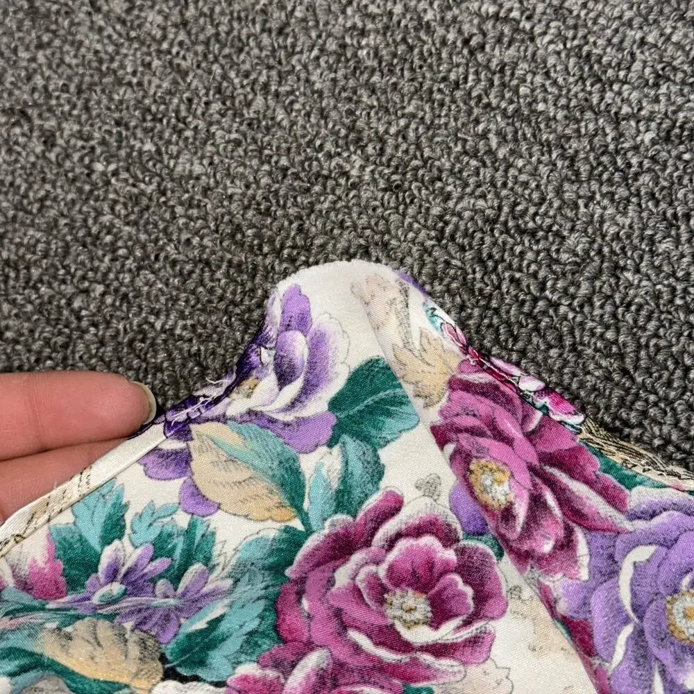 Vintage 90s Adonna Slip Dress Women's Medium Floral Beige Purple Satin Sleepwear - Picture 9 of 10